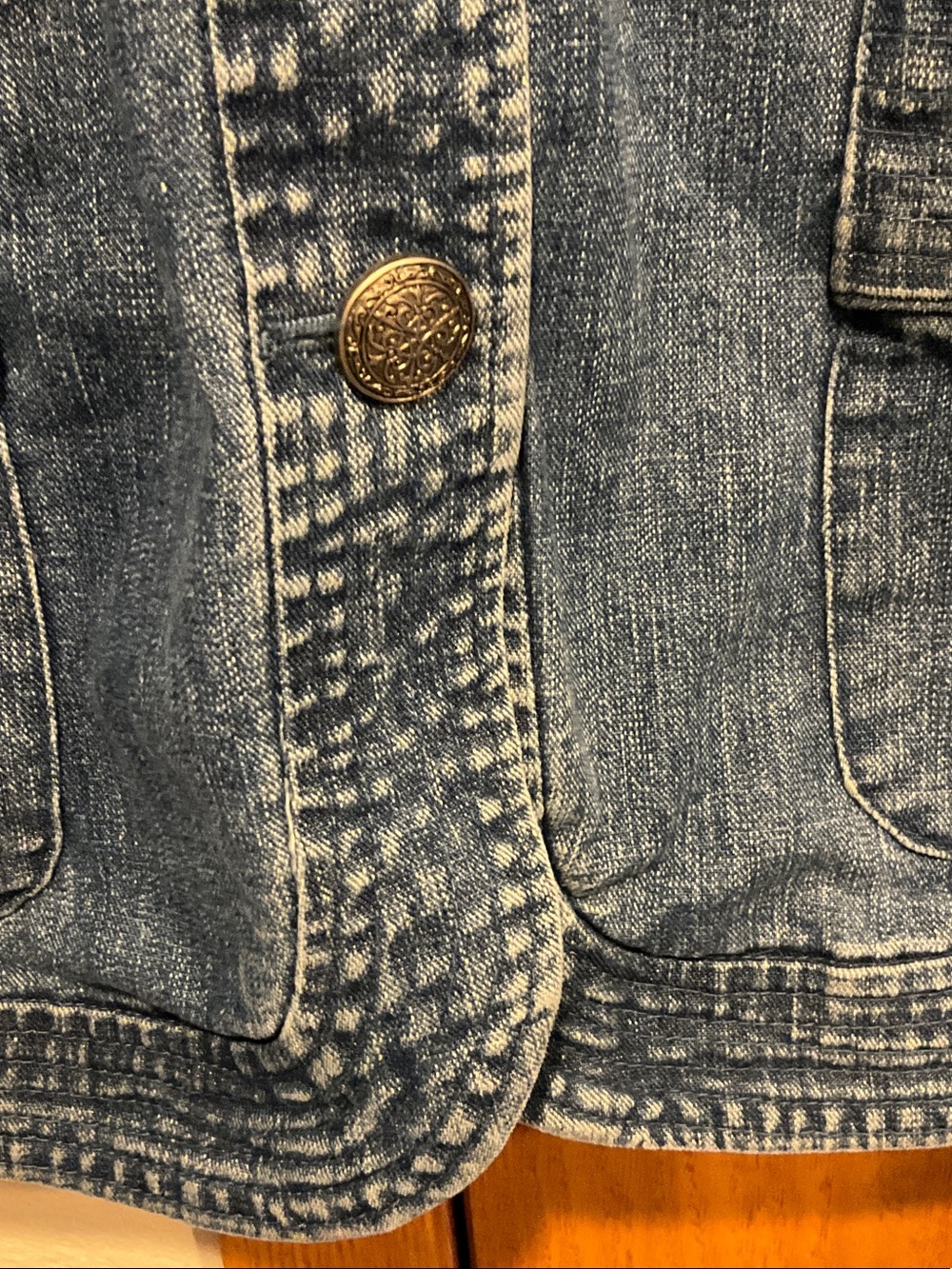 Westport Woman Blue Denim Jacket with Black Floral Appliqué - Picture 5 of 5